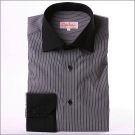 Black with thin white stripes slim fit shirt with black collar and cuffs