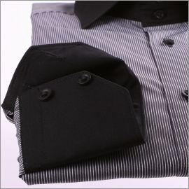 Black with thin white stripes slim fit shirt with black collar and cuffs