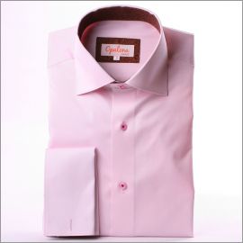 Pink with brown floral collar and cuffs french cuff shirt