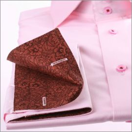 Pink with brown floral collar and cuffs french cuff shirt