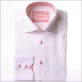 Chemise blanche à col et poignets à rayures orangées et boutonnières orangées