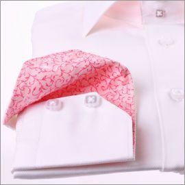 White shirt with pink patterns collar and cuffs