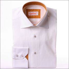 White shirt with light brown patterns collar and cuffs