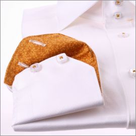 White shirt with light brown patterns collar and cuffs