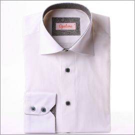 White shirt with grey patterns collar and grey buttons