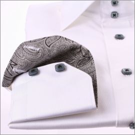 White shirt with grey patterns collar and grey buttons