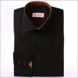 Black slim fit shirt with light brown patterns collar and cuffs