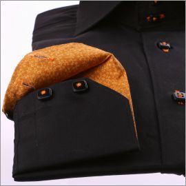 Black slim fit shirt with light brown patterns collar and cuffs