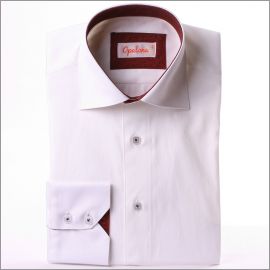 White shirt with brown patterns collar and cuffs 