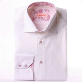 White shirt with red floral collar and cuffs