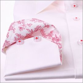 White shirt with red floral collar and cuffs