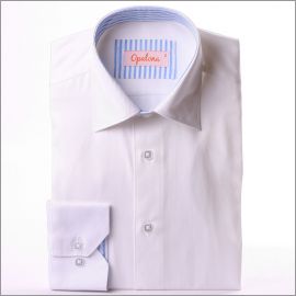 White shirt with blue stripes collar and cuffs