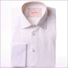 White french cuff shirt with beige floral collar and cuffs