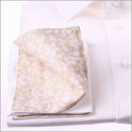 White french cuff shirt with beige floral collar and cuffs