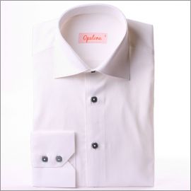 White slim fit shirt with grey ribbon and buttons