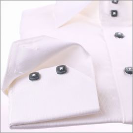 White slim fit shirt with grey ribbon and buttons