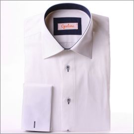 White french cuff shirt with navy blue collar and cuffs