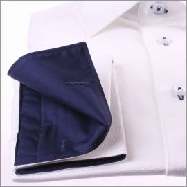 White french cuff shirt with navy blue collar and cuffs