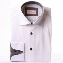 White napolitan cuff shirt with grey collar, cuffs and buttons