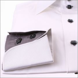 White napolitan cuff shirt with grey collar, cuffs and buttons