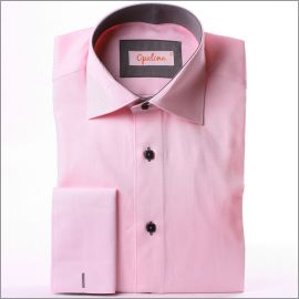 Pink french cuff shirt with grey collar, cuffs and buttons