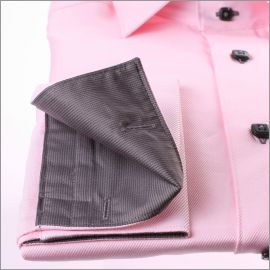 Pink french cuff shirt with grey collar, cuffs and buttons