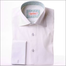 White french cuff shirt with green and blue liberty collar and cuffs