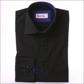 Black slim fit shirt with blue collar and cuffs 