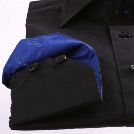 Black slim fit shirt with blue collar and cuffs 