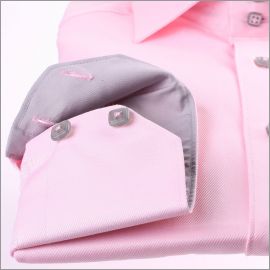 Pink shirt with grey collar, cuffs and buttons