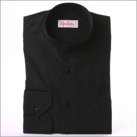Black grandad collar slim fit shirt