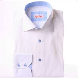 White shirt with blue stripes collar and cuffs and blue buttons