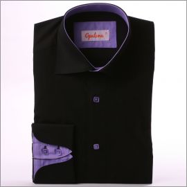Black with lilac collar and napolitan cuffs shirt