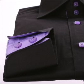 Black with lilac collar and napolitan cuffs shirt