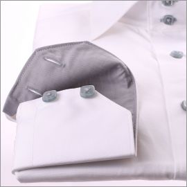 White with light grey collar and cuffs shirt