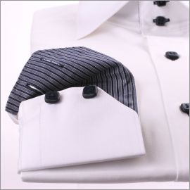 White with grey and black stripes collar and cuffs shirt