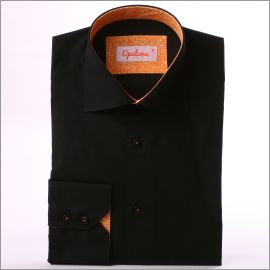Black with orange flowers collar and cuffs shirt