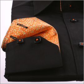 Black with orange flowers collar and cuffs shirt