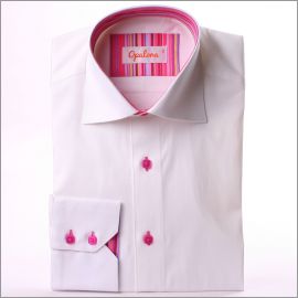 White with pink and lilac striped collar and cuffs shirt