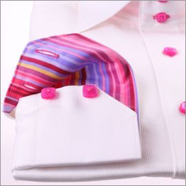 White with pink and lilac striped collar and cuffs shirt