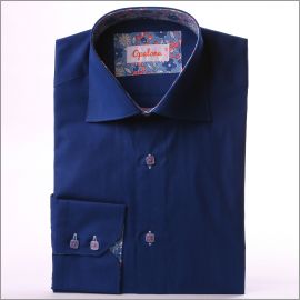 Navy blue with blue and salmon-pink flowers collar and cuffs shirt