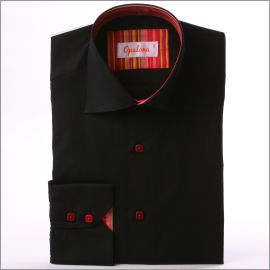 Black with multicoloured stripes collar and cuffs shirt