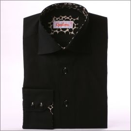 Black with black dots collar and cuffs shirt