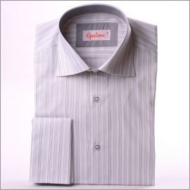 White with grey stripes and grey collar and cuffs shirt