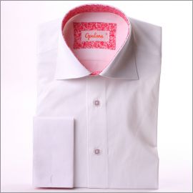 White with pink flowers collar and cuffs shirt