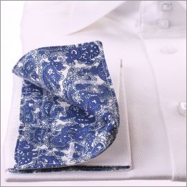 White with blue paisley collar and cuffs shirt
