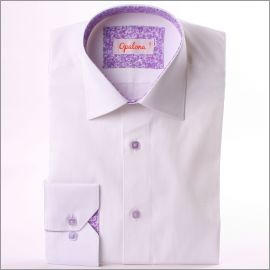 White shirt with lilac floral collar and cuffs