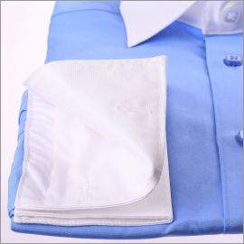 Medium blue french cuff shirt with white collar and cuffs