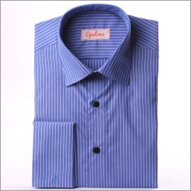 Dark blue with white stripes french cuff shirt