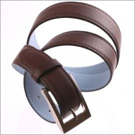Ceinture en cuir marron, intérieur cuir bleu grisé